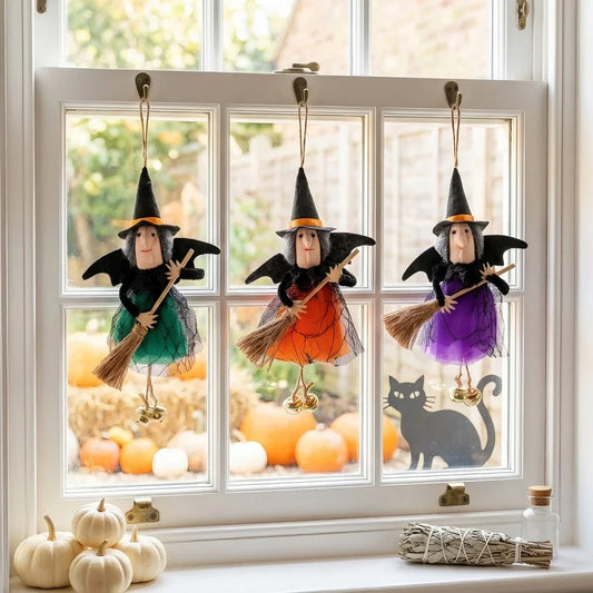 Halloween Hanging Witch Ornament, Broomstick and Jingle Bells