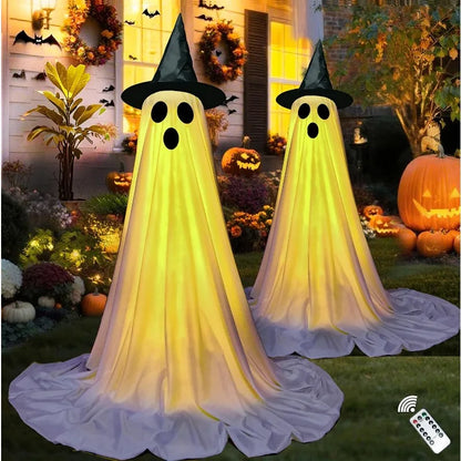 Halloween Ghost Decorations – Indoor & Outdoor Polyester Ghost Decor for Yard, Porch, Garden & Lawn – 1 or 2 Piece Set