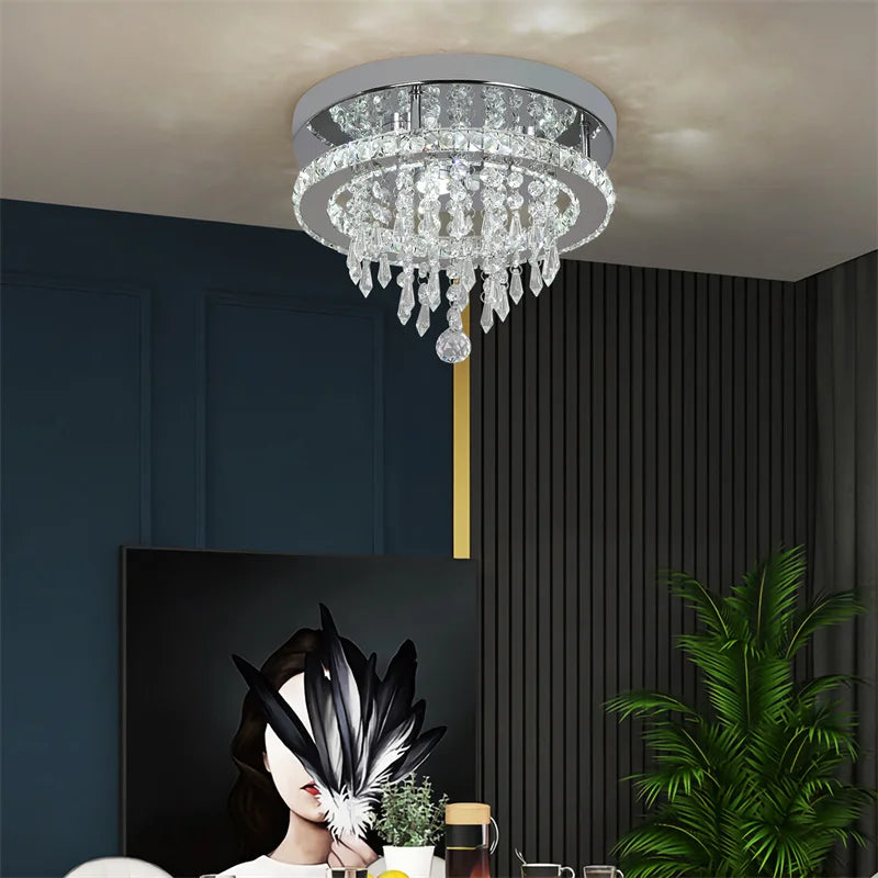 GreeLustr Crystal LED Rings Chandelier – Dimmable Ceiling Light with Remote Control
