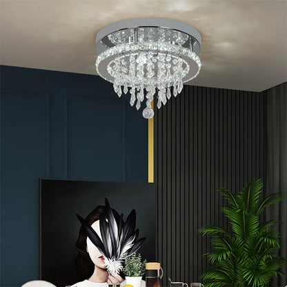 GreeLustr Crystal LED Rings Chandelier – Dimmable Ceiling Light with Remote Control