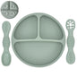 Silicone Baby Sucker Plate & Rice Spoon Set Cute Cartoon Tableware