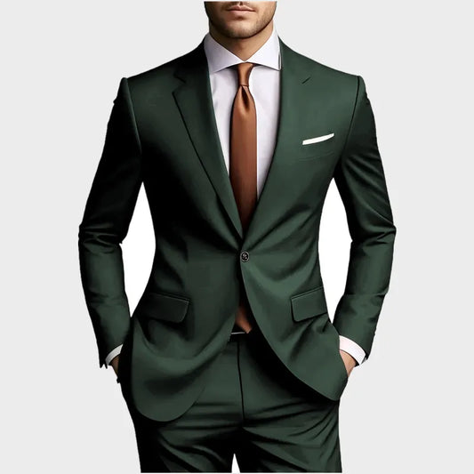 New Luxury Elegant Men's Suits 2 Piece Set Fashion Korean Casual Slim