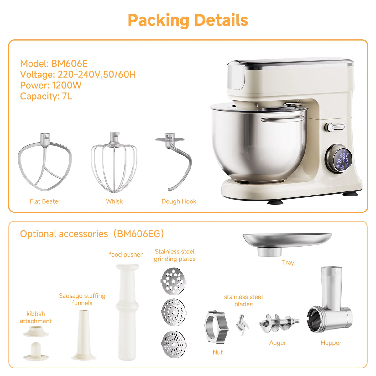 BioloMix BM606E 7L Stand Mixer, 1200W, 11 Speeds
