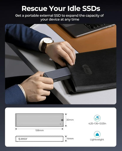 M.2 NVMe & SATA SSD Enclosure USB-C 10Gbps/20Gbps — 2230–2280 Supported