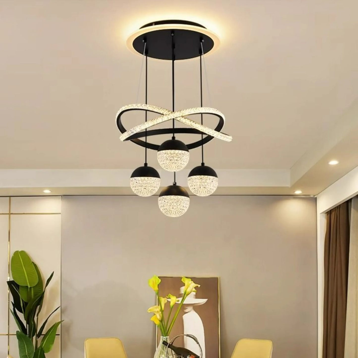 LED Pendant Light with Remote Control Three Color Dimming Simple Living Room Dining Room Bar Counter Staircase Pendant Light
