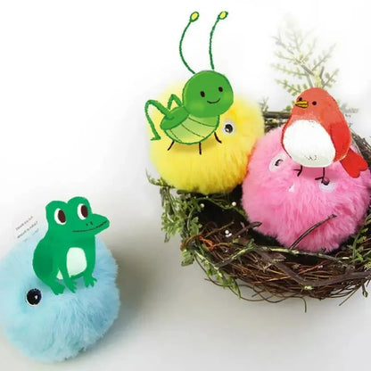 Interactive Chirping Plush Ball Cat Toy – Frog, Bird & Cricket Sounds, 2.17 in (5.5 cm) Rolling Teaser