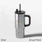 24oz Portability Tumbler with Handle Straw Lid Large Volume Stainless Steel Vacuum Insulated Cup Keep Cold Travel Mug