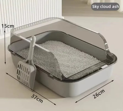 Semi-Enclosed Cat Litter Box Splashproof High-Side Kitten Litter Tray for Indoor Use