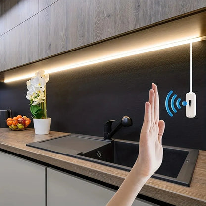 1M (3.3ft) USB LED Motion Sensor Night Light Strip – Warm White Dimmable Hand-Sweep TV Backlight & Kitchen Closet