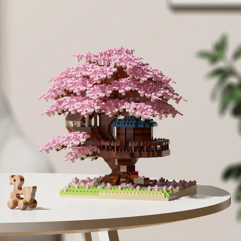 Pink cherry tree house building micro-particle building block classic model girl series difficult assembly toys