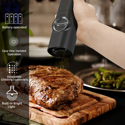 Electric Automatic Salt & Pepper Grinder Set — Battery-Powered Mill with LED Light & Adjustable Coarseness