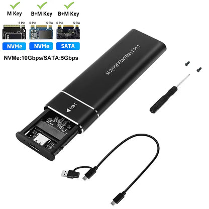 M.2 NVMe & SATA SSD Enclosure USB-C — Dual Protocol 10Gbps, 2230–2280