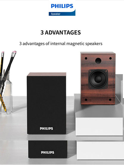 Bluetooth 5.3 HiFi Speaker 2.0 Stereo USB Powered Wooden Subwoofer for PC & Mobile