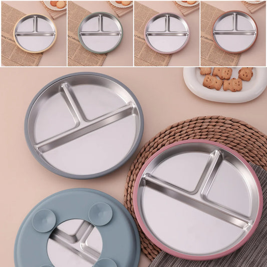 Stainless Steel Baby Plate with Detachable Suction Silicone Tray – Food-Grade Non-Slip Feeding Bowl for Infants & Toddlers