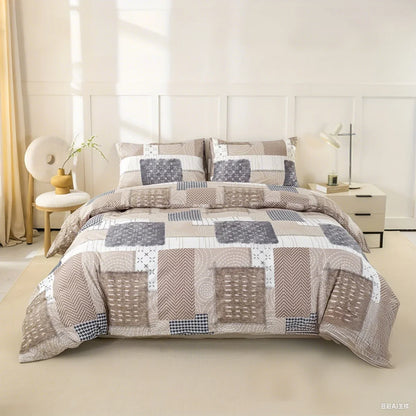 3-Piece Patchwork Print Duvet Cover Set — Soft Skin-Friendly Polyester Bedding (1.0–2.0 m | 3.3–6.6 ft)
