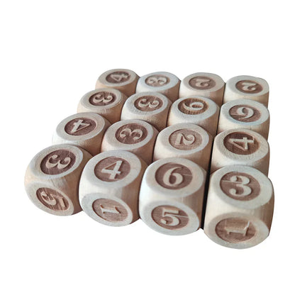 10pcs/set Wooden Dice 6 Side Laser Engraving  Digital Dice DIY Games Accessories 20mm