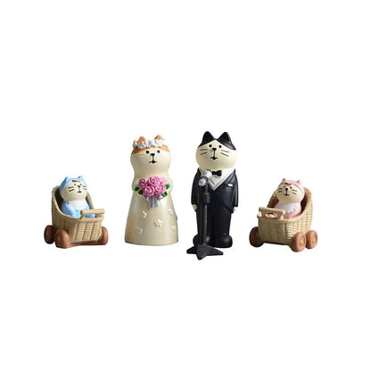 Cute Cat Wedding Zakka Figurine Bride Baby Stroller Resin Model Miniatures Model Cake Ornaments Decor Crafts Desktop Accessories