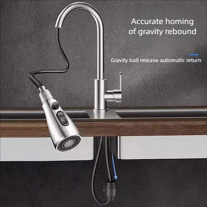Pull-Out Kitchen Faucet 304 Stainless Steel Deck-Mounted Mixer Tap, Single-Handle Hot & Cold with Brushed Pull-Down Spray