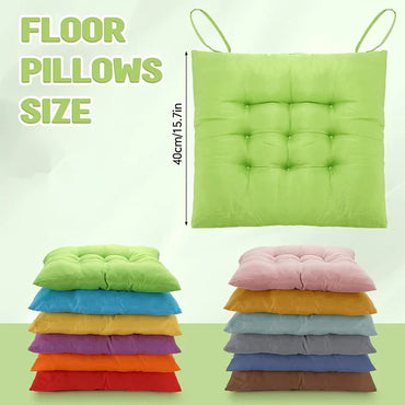 Tie-On Rectangle Dining Chair Seat Cushion - Thick Polyester Cotton Pad for Dining, Floor & Meditation