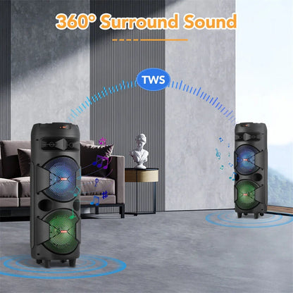4000w Portable Bluetooth Speaker Dual 6.5" Woofer Sound System Party