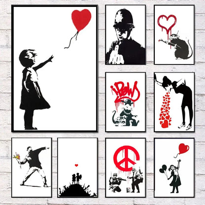 Girl and Red Balloon Banksy Art Nordic Characters Canvas Painting  Mural  Poster Living Room Bedroom Bar Home Decoration