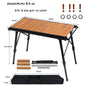 Folding IGT Camping Table – Portable Aluminum Frame with Wood-Grain Top, Adjustable Height 38–55 cm (15–22 in), 95×45 cm Surface (37×18 in) – Compact Foldable Picnic & BBQ Table
