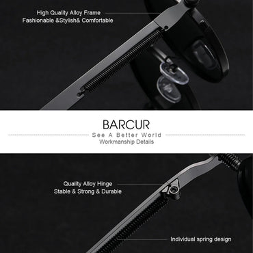 BARCUR Polarized Round Steampunk Sunglasses Retro UV400 Metal Frame for Men Women