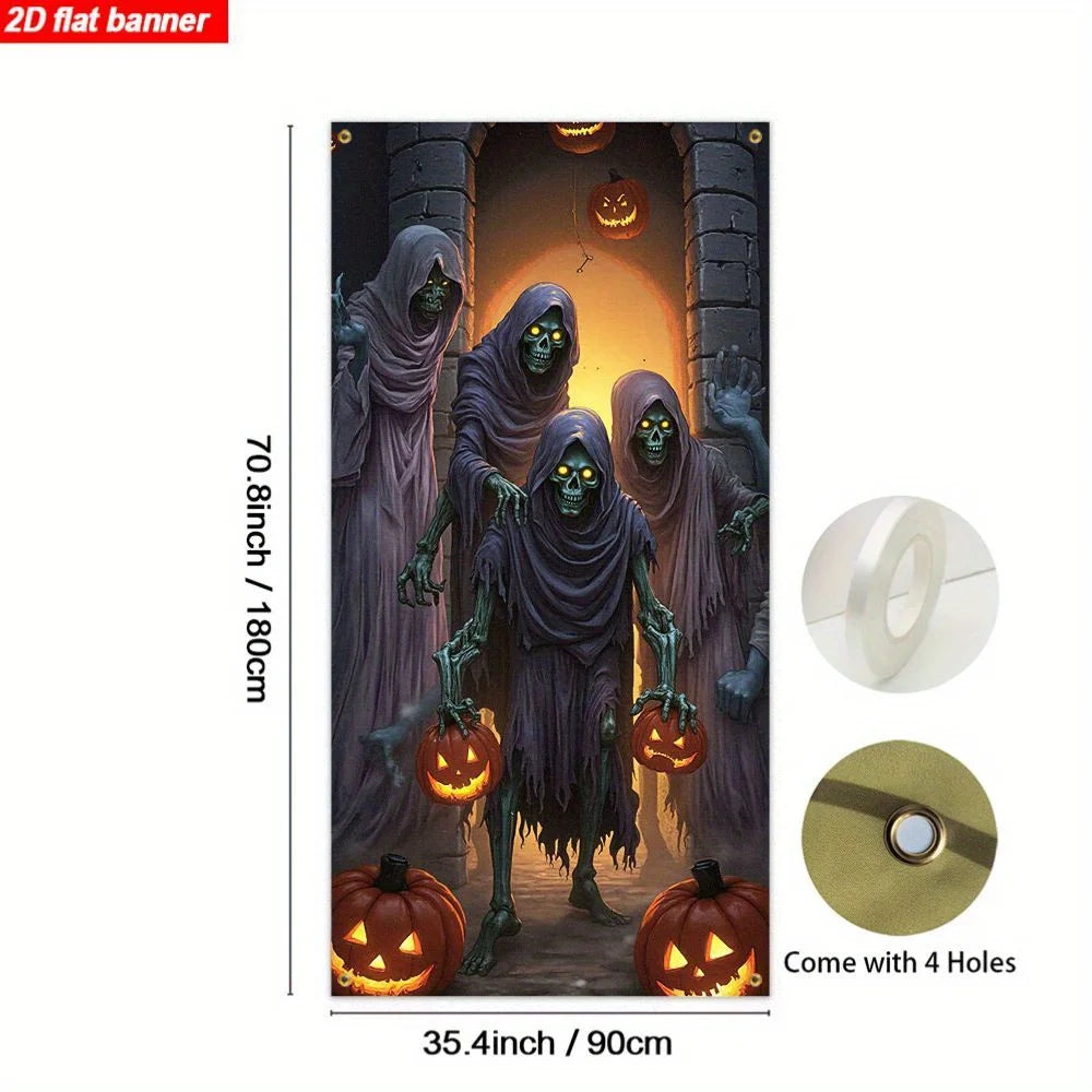 Printed Halloween Ghost Skull Pumpkin Banner - 2 Sizes