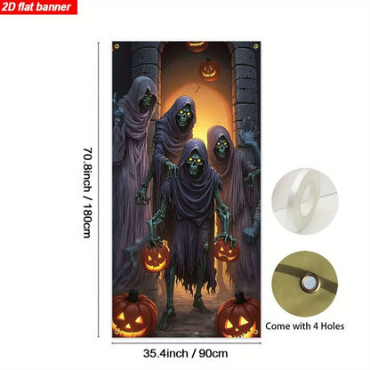Printed Halloween Ghost Skull Pumpkin Banner - 2 Sizes