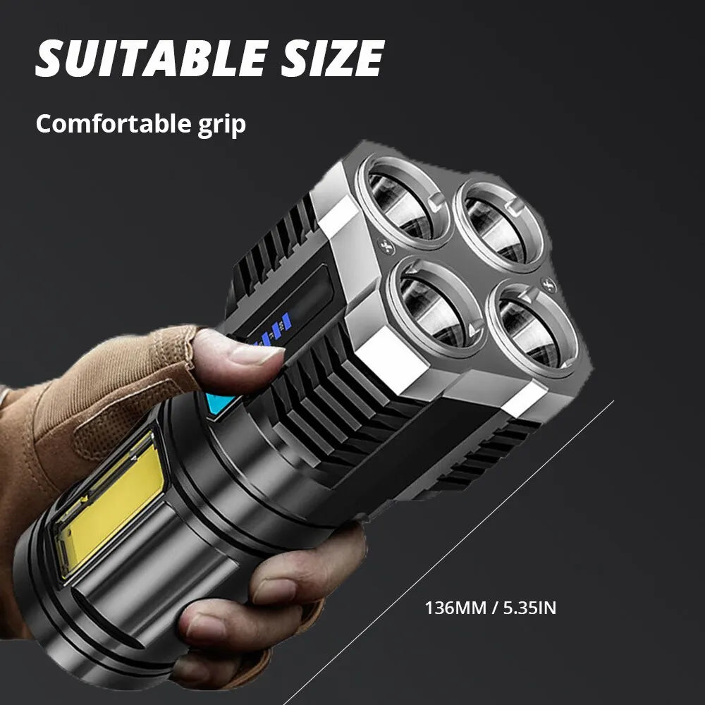 Rechargeable 1000 Lumen LED Flashlight with COB Side Light — 4 Modes