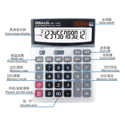 Solar & Battery 12-Digit ABS Calculator for Office, Students & Financial Use