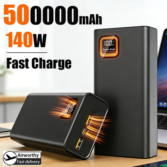 100000mAh 140W Portable Power Bank - Super Fast USB-C, Lightning & Triple USB Charger with Digital Display