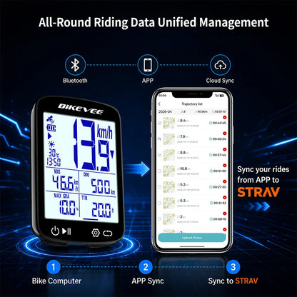 Bikevee BKV-500 GPS Bike Computer with Bluetooth 5.3 - 2.4" LCD, 28hr Battery, 5-Satellite GPS, IPX7, External Sensor Support, 50g, 2-Year Warranty