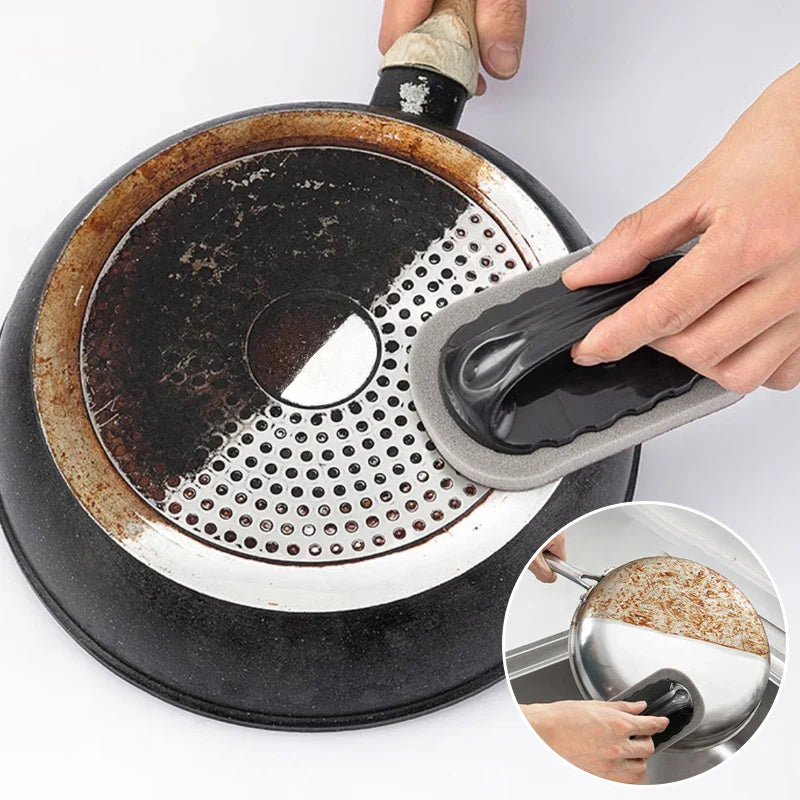 Nano Emery Sponge Cleaning Brush with Handle – Multi-Purpose Kitchen & Bath Eraser for Rust, Stains & Knife Sharpening