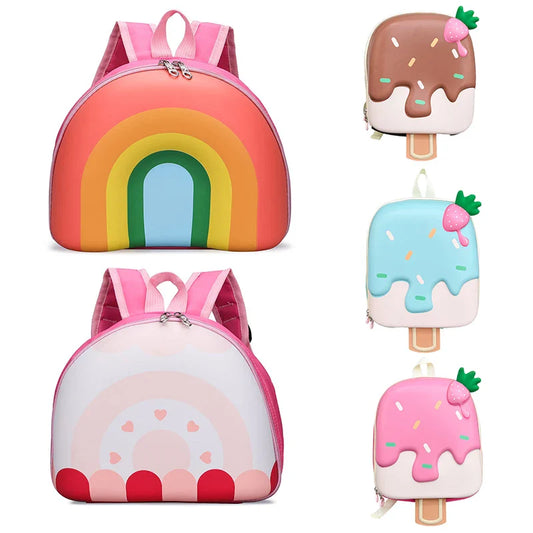 Ice Cream Shape Kids Backpack for Kindergarten - Cute Cartoon School Bag for Girls & Boys, Ages 4-6 (PVC, Zipper)
