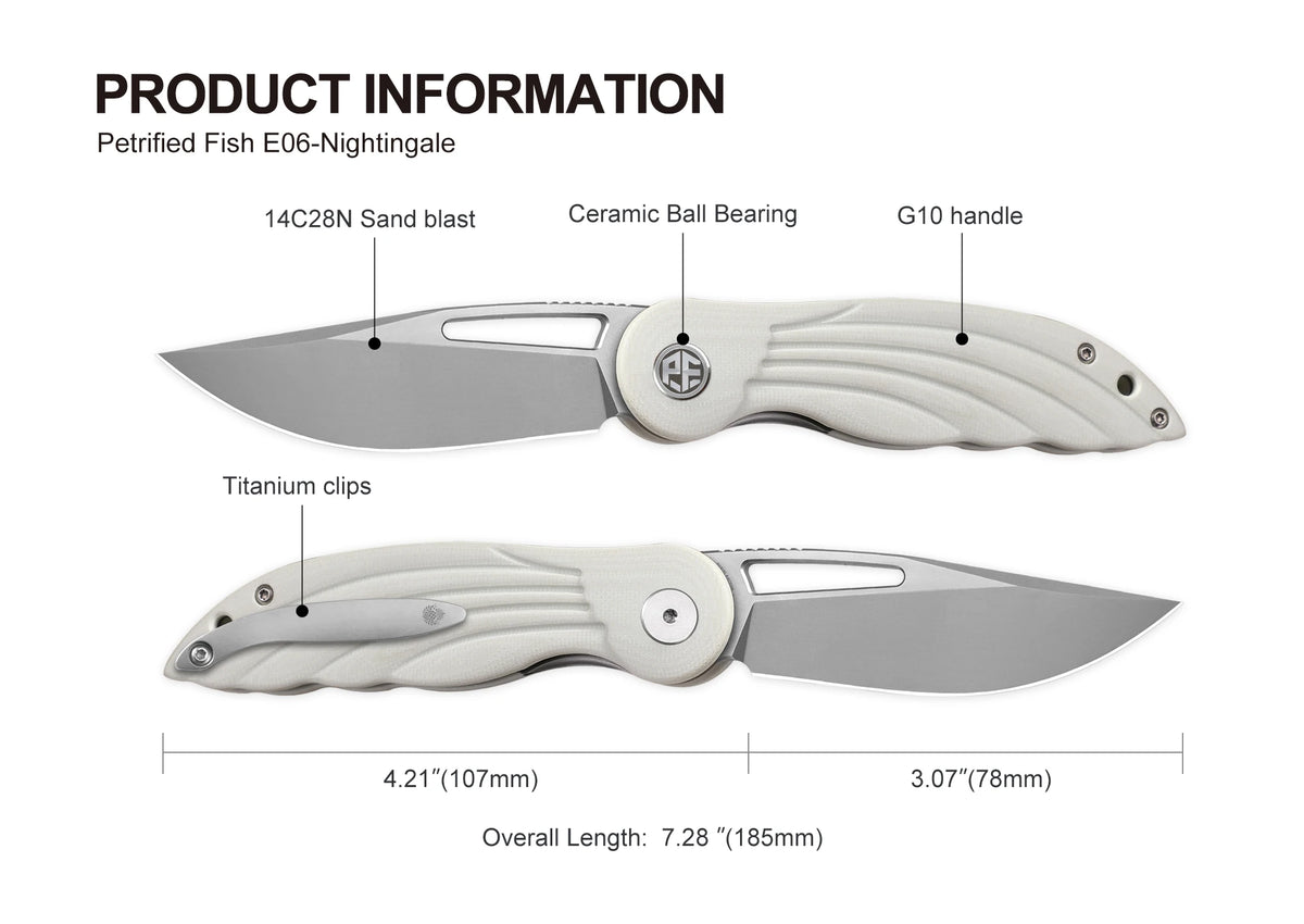 Petrified Fish PFE06 Nightingale Folding Knife, 14C28N Steel, G10 Handle