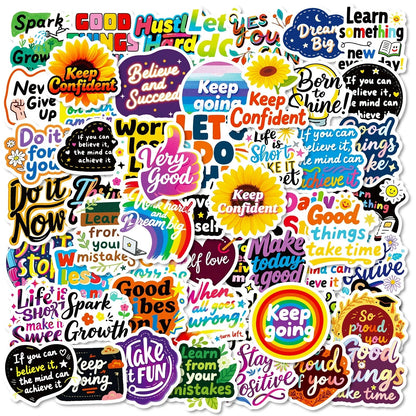 56PCS Inspirational Graffiti Stickers Positive Text Stickers Decorative Notebook Laptop Waterproof Stationery Stickers