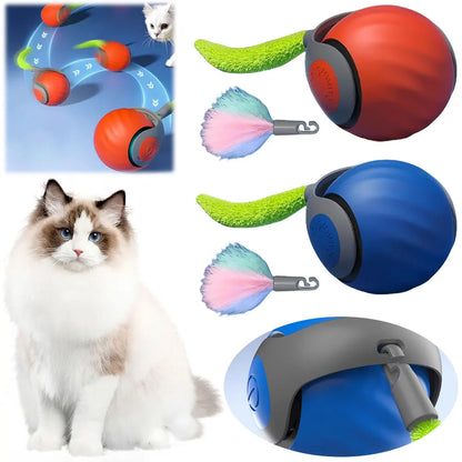 USB Rechargeable Interactive Cat Toy Ball – Automatic Moving Ball with Replaceable Tail, Dual-Speed for Indoor Cats