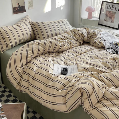 Striped Duvet Cover Bedding Set with Flat Sheet & Pillowcases — Multiple Sizes (Single/Twin/Full/Queen/King)