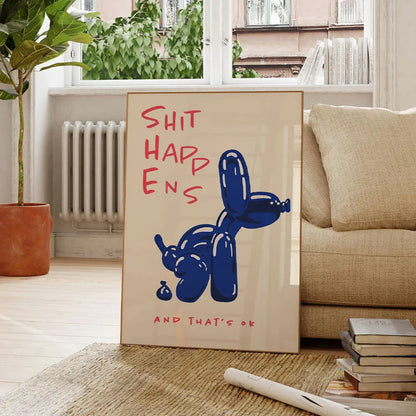 Modern Blue Balloon Dog Wall Art Canvas Shit Happens And That's Ok Painting Quote Posters For Living Room Bedroom Home Decor