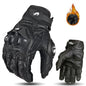 Black/White Leather Motorcycle Gloves — Waterproof Racing Riding Gloves for Men, Breathable Protective Biker Gloves