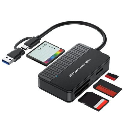 USB 3.0 Type-C 4-in-1 Card Reader — SD / TF (microSD) / CF (CompactFlash) / MS, 5Gbps, 20cm (7.9in) Cable