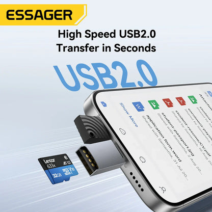 2-in-1 USB-C & USB 2.0 Micro SD/TF Card Reader Adapter - Mini Memory Reader for iPhone, iPad, MacBook & Android