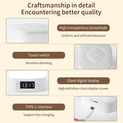Rechargeable LED Night Light with Clock Display - USB Bedside Lamp, Touch & Remote, Adjustable Brightness & Color Temperature for Nursery & Reading
