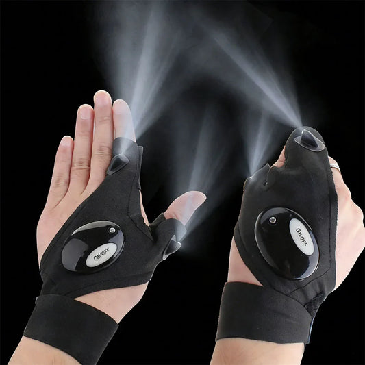 LED Fingerless Gloves with Built-In Finger Lights for Fishing & Cycling