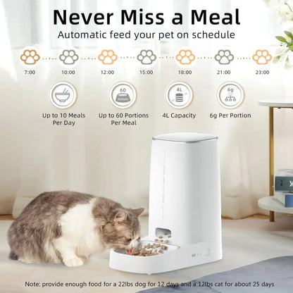 Automatic WiFi Pet Feeder 4L – Smart Kibble Dispenser for Cats & Small Dogs, App-Controlled Portion Timer & Remote