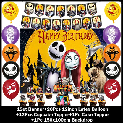 Halloween Birthday Party Decoration Kit with Balloons and Backdrop Options