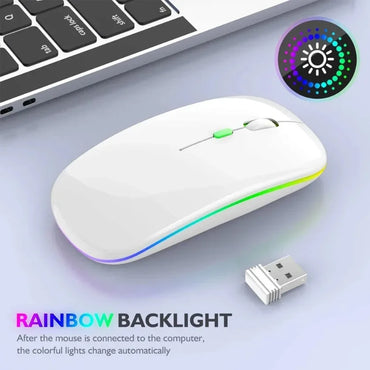 Rechargeable Silent Wireless Mouse LED Backlit Mice PC Laptop Computer Mous 2.4Ghz Receiver Bluetooth Dual Mode Optical Mice