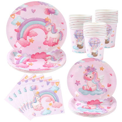 Unicorn Disposable Tableware Set Plates Cups Napkins Birthday Party Decoration Kids Boy Girl Wedding Birthday Party Supplies