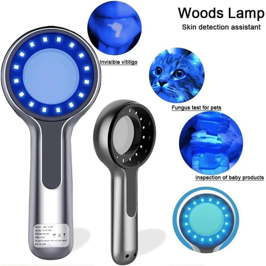 Woods Lamp Skin Analyzer 16-LED UV 365nm Handheld Magnifier for Facial Skin Analysis & Detection